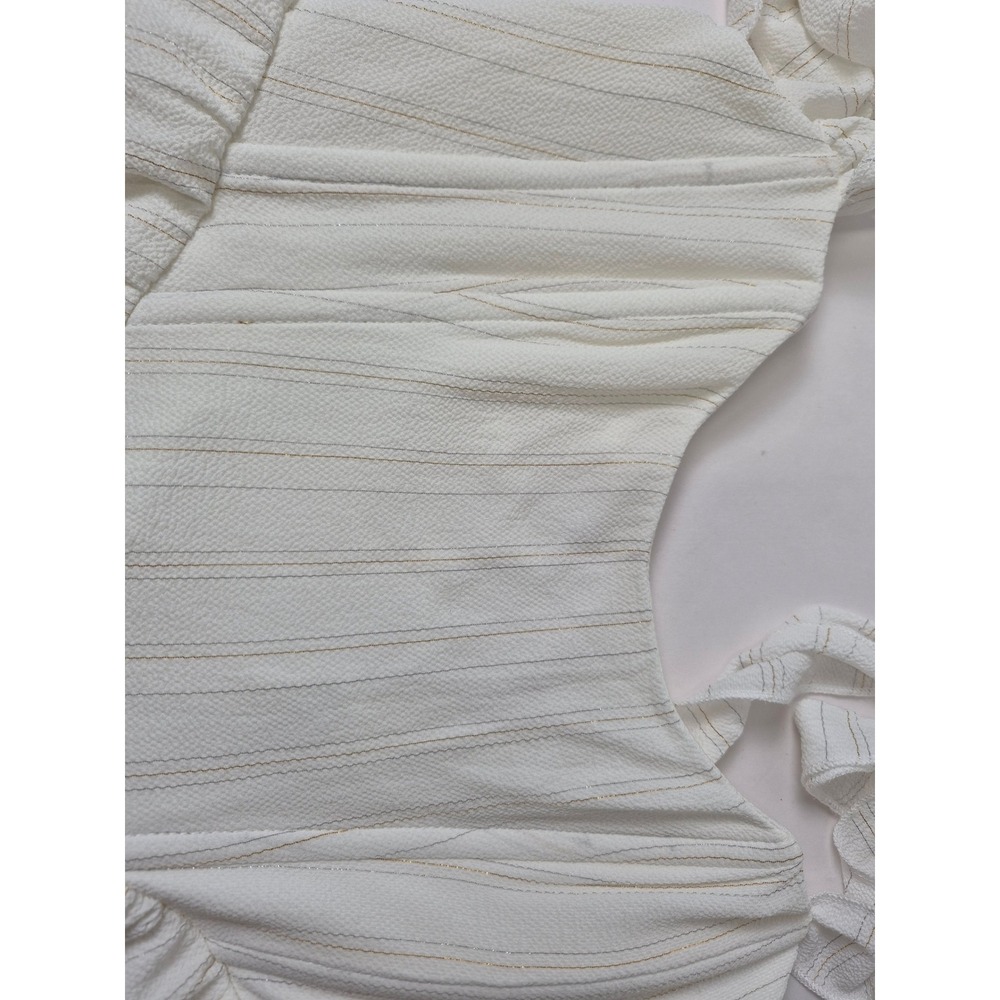 White Gold Pinstripe Ruffle Mini Dress Corset Lace Up Back Tie Strap Womens S - Picture 11 of 16